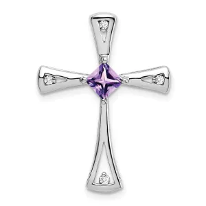 10k White Gold Amethyst and Diamond Cross Pendant