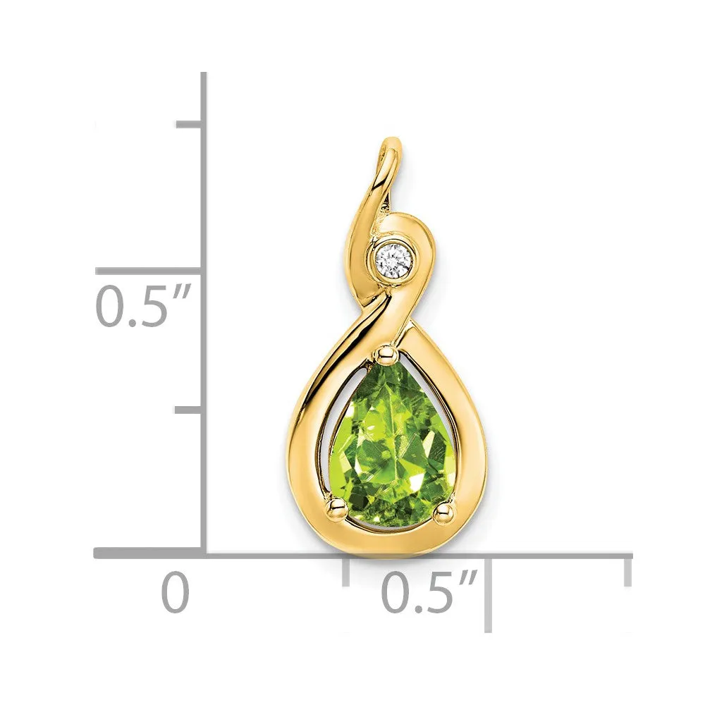 14k Pear Peridot and Diamond Pendant