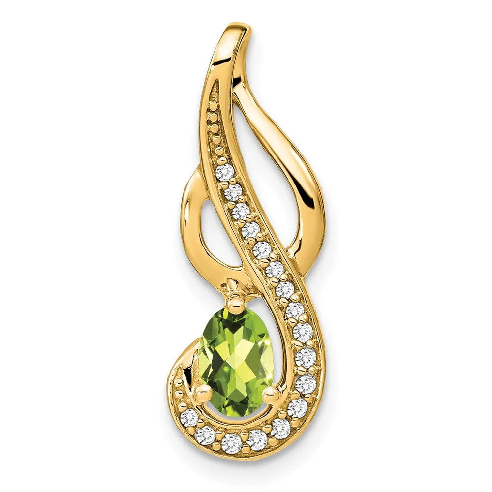 14k Peridot and Diamond Swirl Pendant