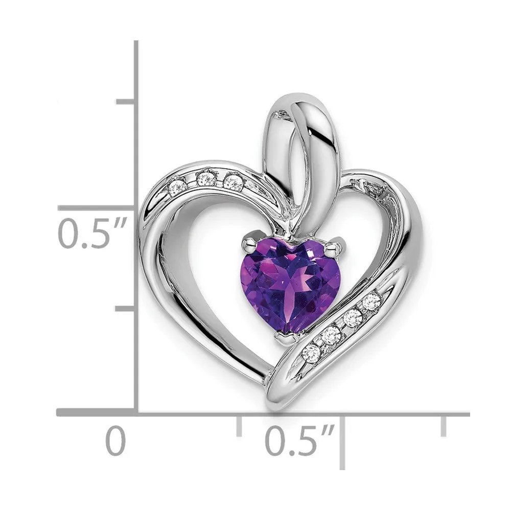 14k White Gold Amethyst and Diamond Heart Pendant