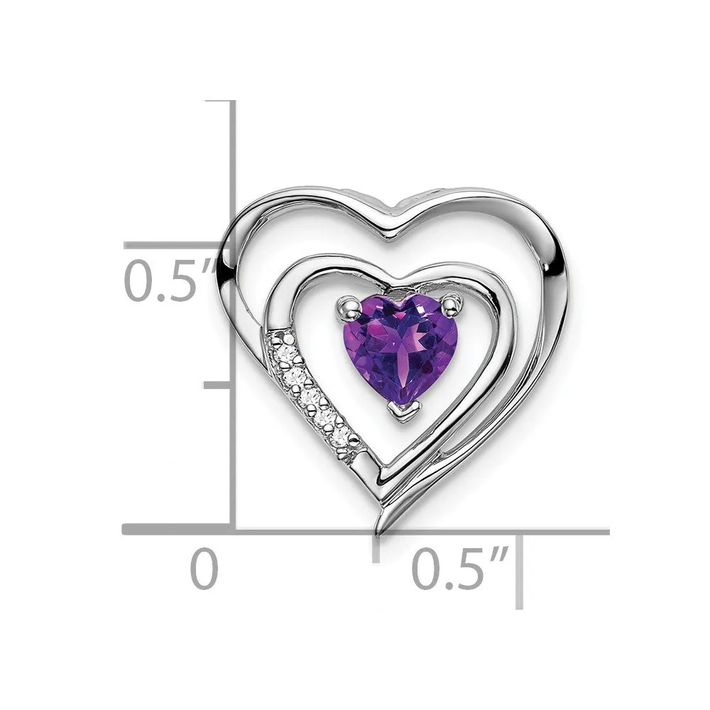 14k White Gold Amethyst and Diamond Heart Pendant