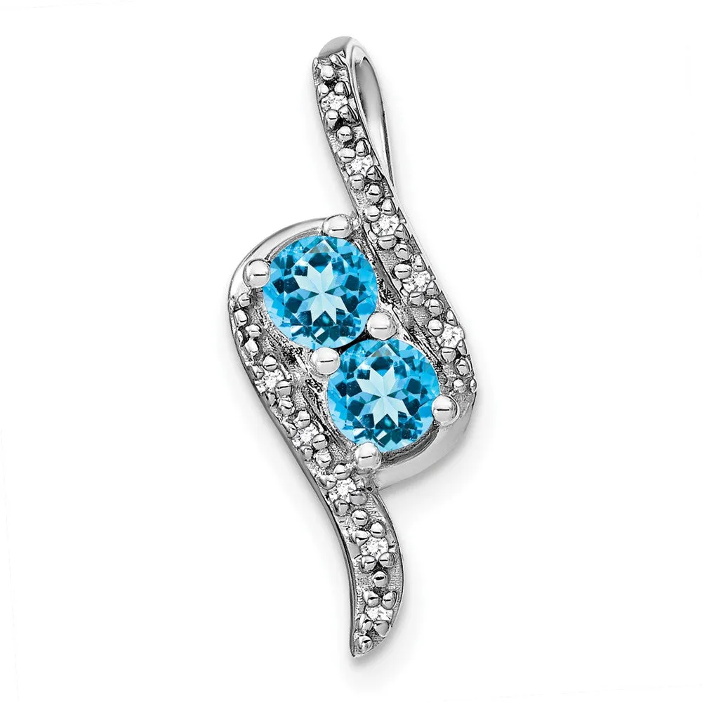 14k White Gold Blue Topaz and Diamond Chain Slide