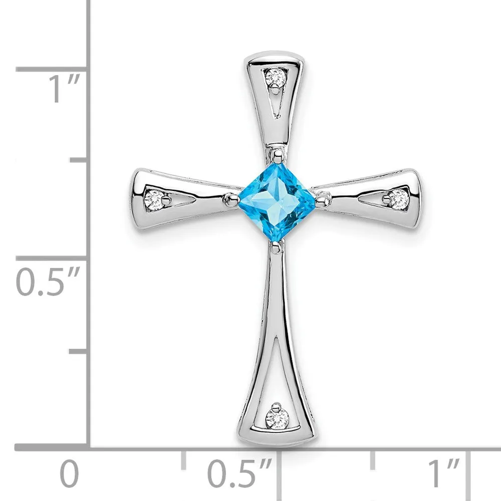 14k White Gold Blue Topaz and Diamond Cross Chain Slide