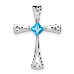 14k White Gold Blue Topaz and Diamond Cross Chain Slide