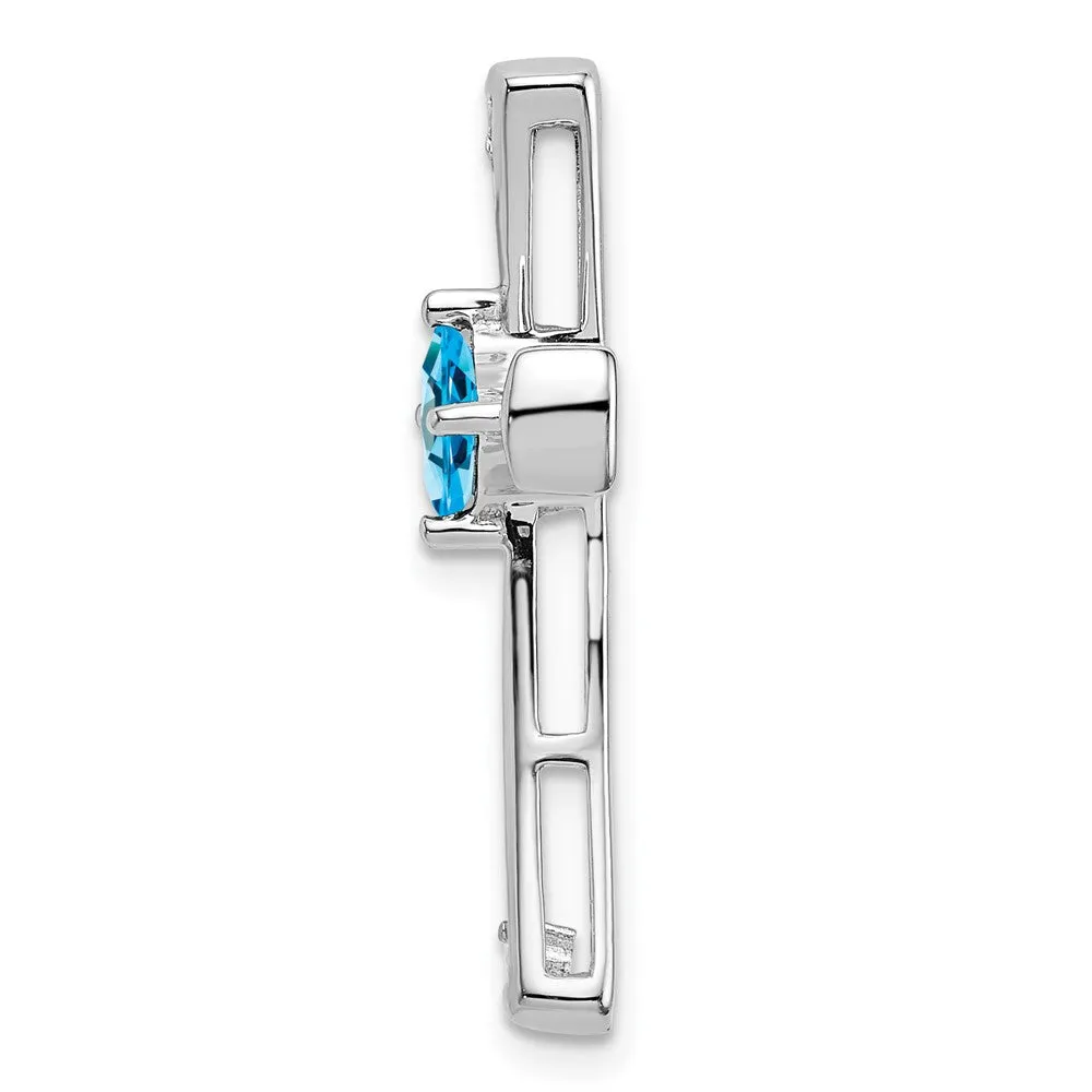 14k White Gold Blue Topaz and Diamond Cross Chain Slide