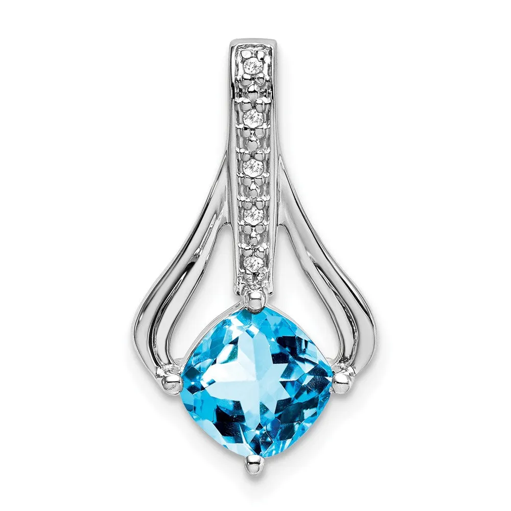 14k White Gold Blue Topaz and Diamond Pendant