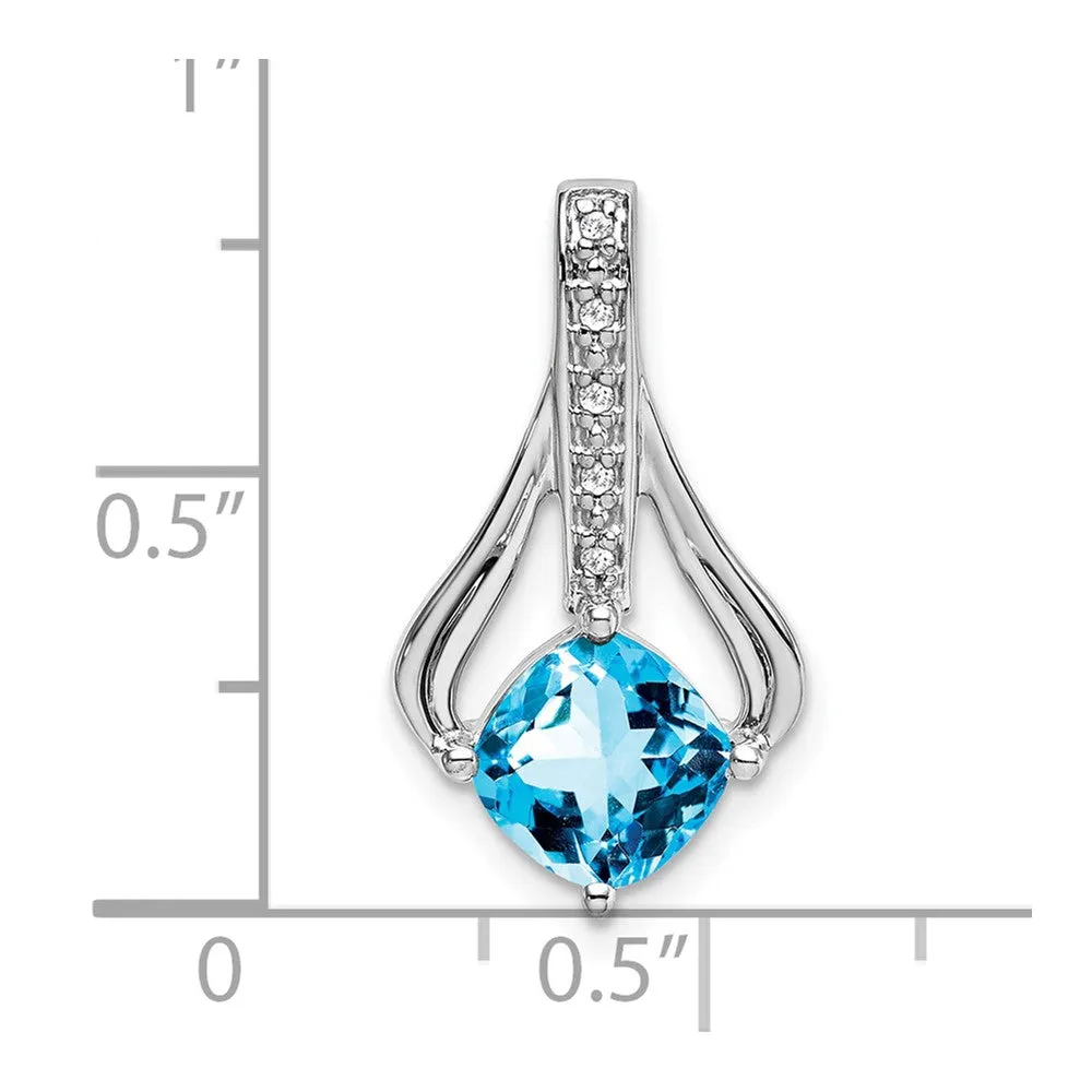14k White Gold Blue Topaz and Diamond Pendant