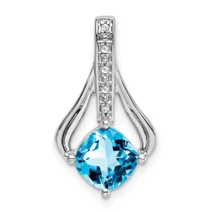 14k White Gold Blue Topaz and Diamond Pendant
