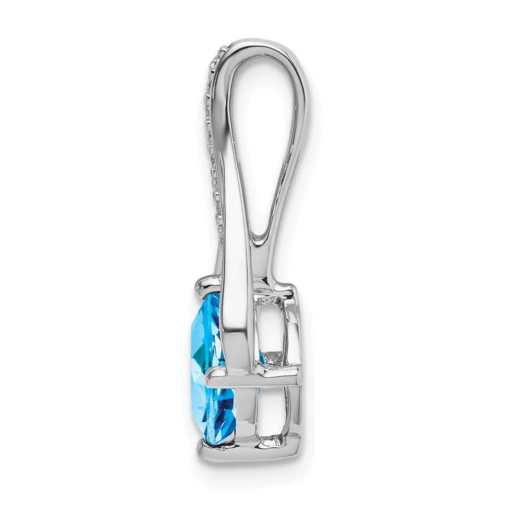 14k White Gold Blue Topaz and Diamond Pendant