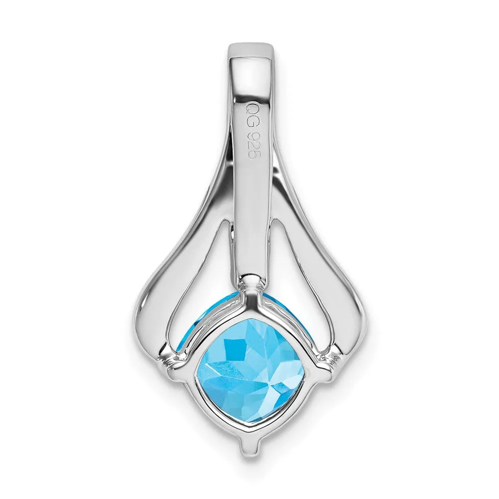 14k White Gold Blue Topaz and Diamond Pendant