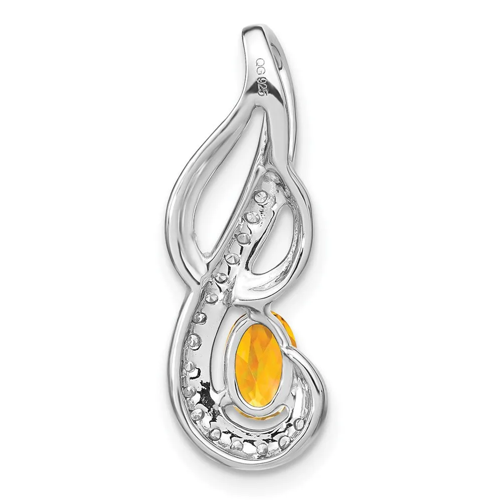 14k White Gold Citrine and Diamond Swirl Pendant
