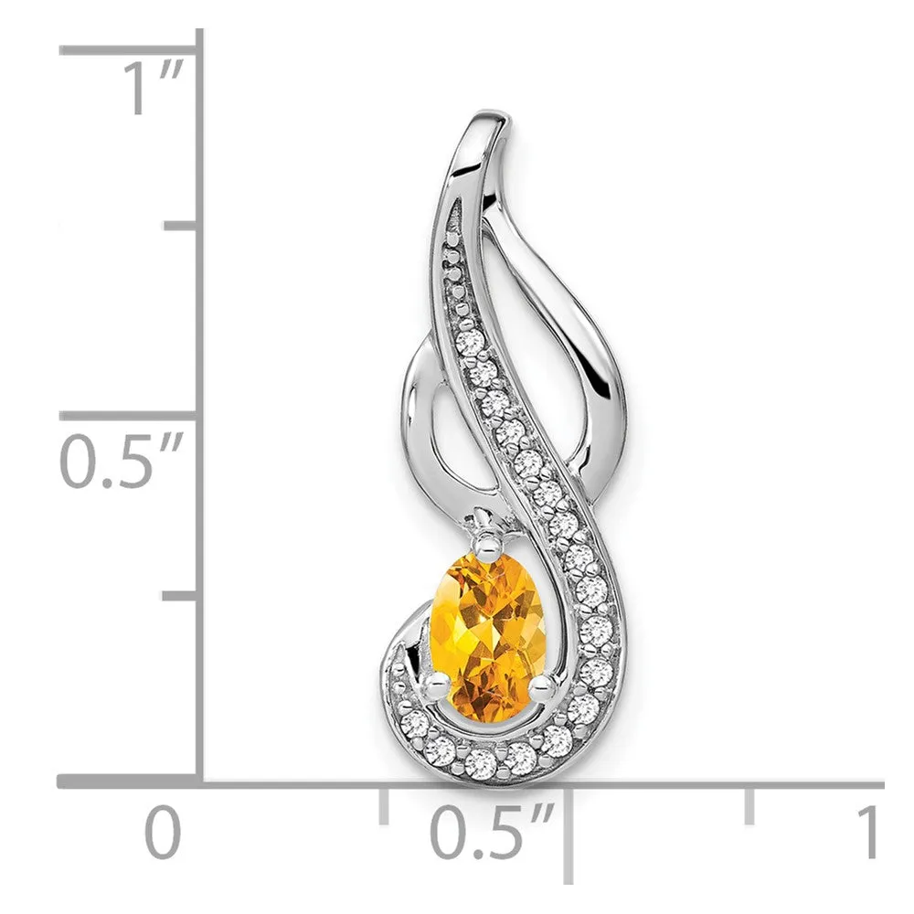 14k White Gold Citrine and Diamond Swirl Pendant