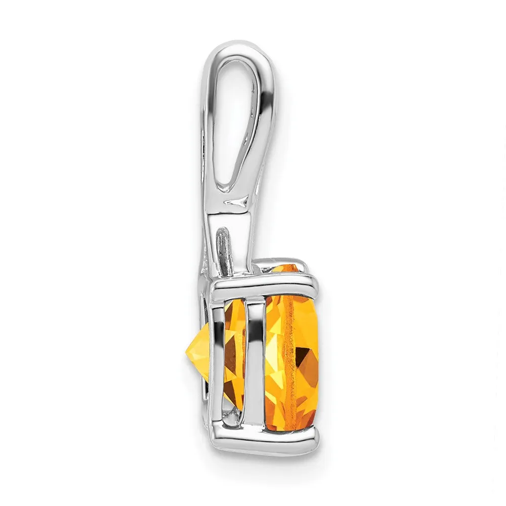 14k White Gold Cushion Citrine and Diamond Pendant