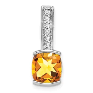 14k White Gold Cushion Citrine and Diamond Pendant