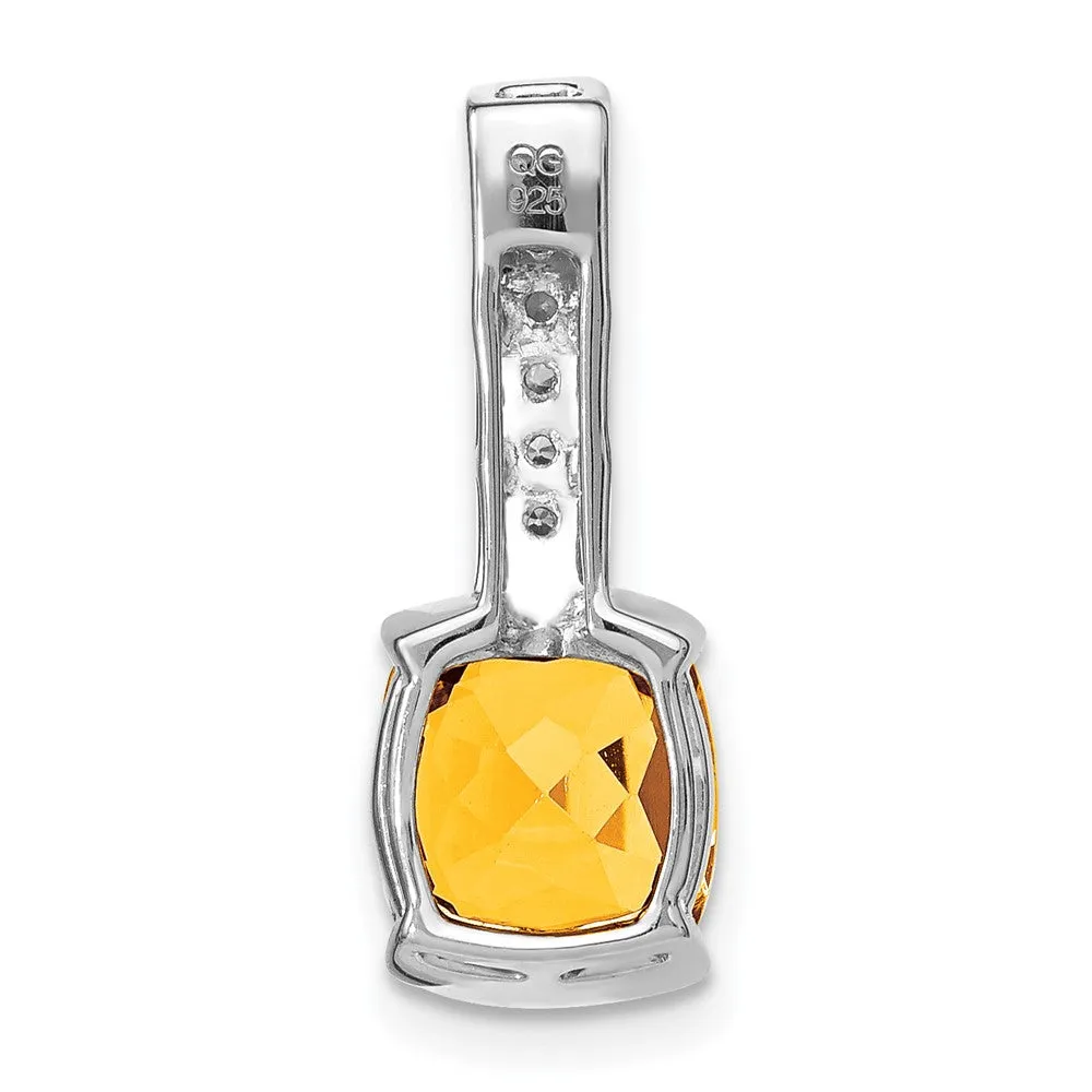 14k White Gold Cushion Citrine and Diamond Pendant