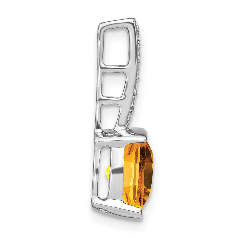 14k White Gold Cushion Citrine and Diamond Pendant