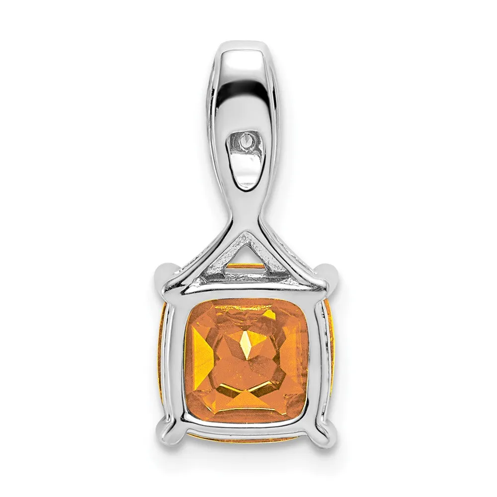 14k White Gold Cushion Citrine and Diamond Pendant