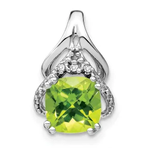 14k White Gold Cushion Peridot and Diamond Pendant