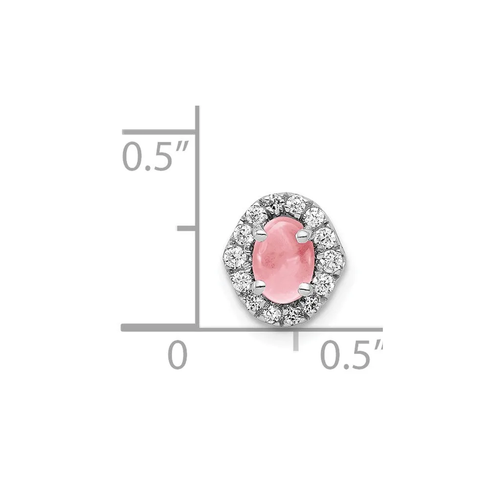 14k White Gold Diamond and Cabochon .73 Pink Tourmaline Chain Slide