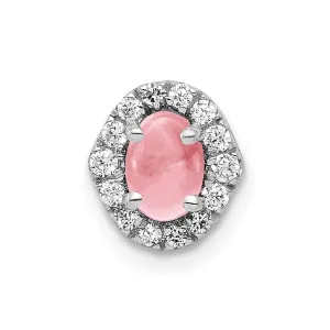 14k White Gold Diamond and Cabochon .73 Pink Tourmaline Chain Slide