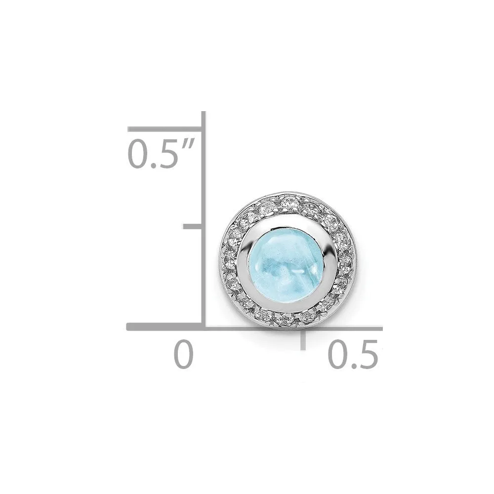 14k White Gold Diamond and Cabochon .91 Aquamarine Chain Slide