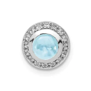 14k White Gold Diamond and Cabochon .91 Aquamarine Chain Slide