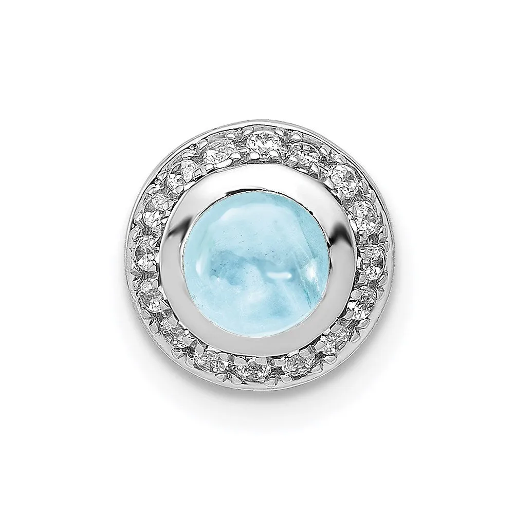 14k White Gold Diamond and Cabochon .91 Aquamarine Chain Slide