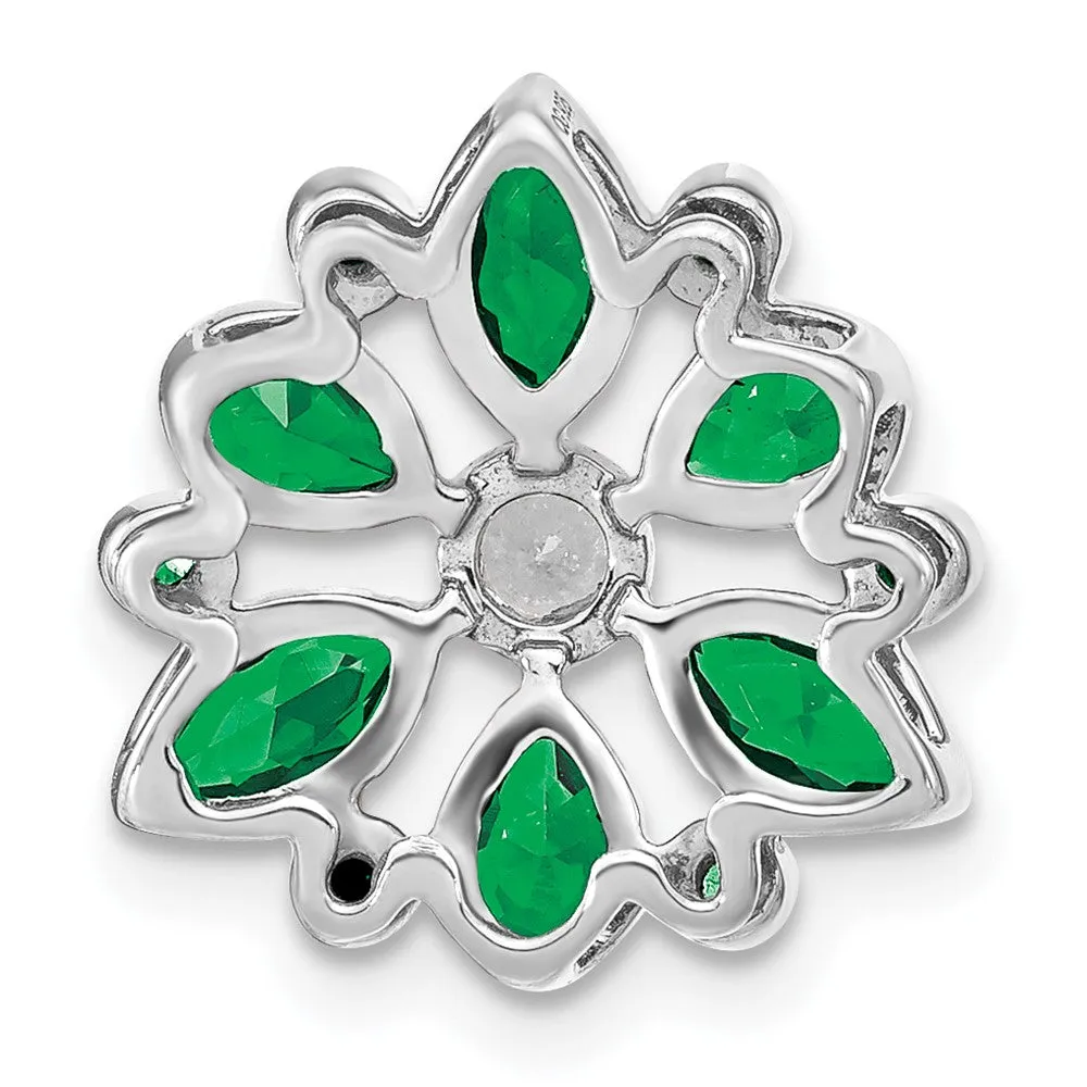 14k White Gold Emerald and Diamond Chain Slide