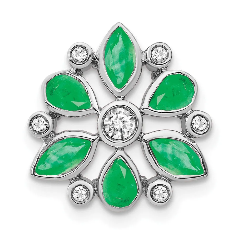 14k White Gold Emerald and Diamond Chain Slide