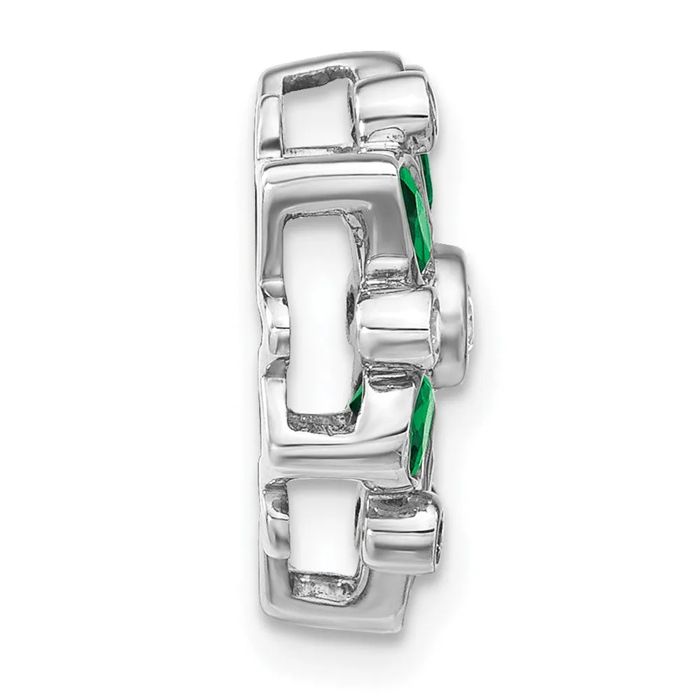 14k White Gold Emerald and Diamond Chain Slide