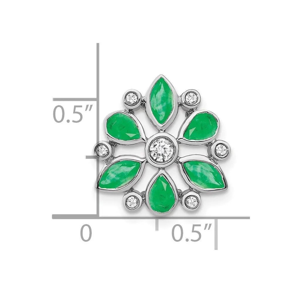 14k White Gold Emerald and Diamond Chain Slide