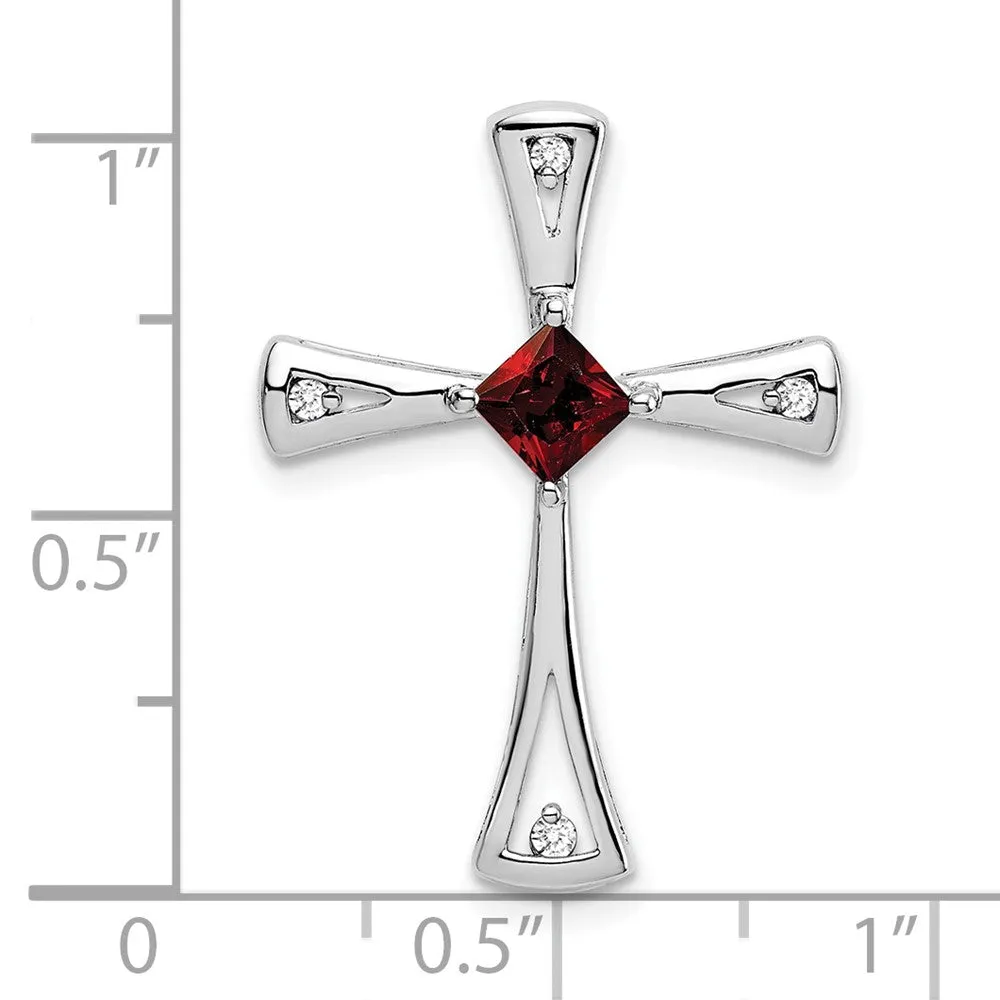 14k White Gold Garnet and Diamond Cross Chain Slide