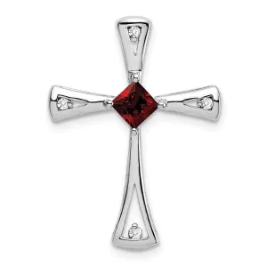 14k White Gold Garnet and Diamond Cross Chain Slide