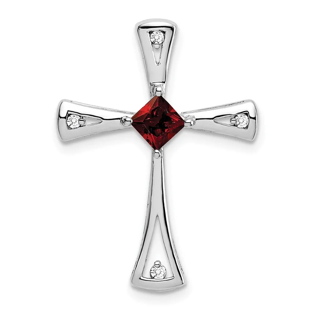 14k White Gold Garnet and Diamond Cross Chain Slide