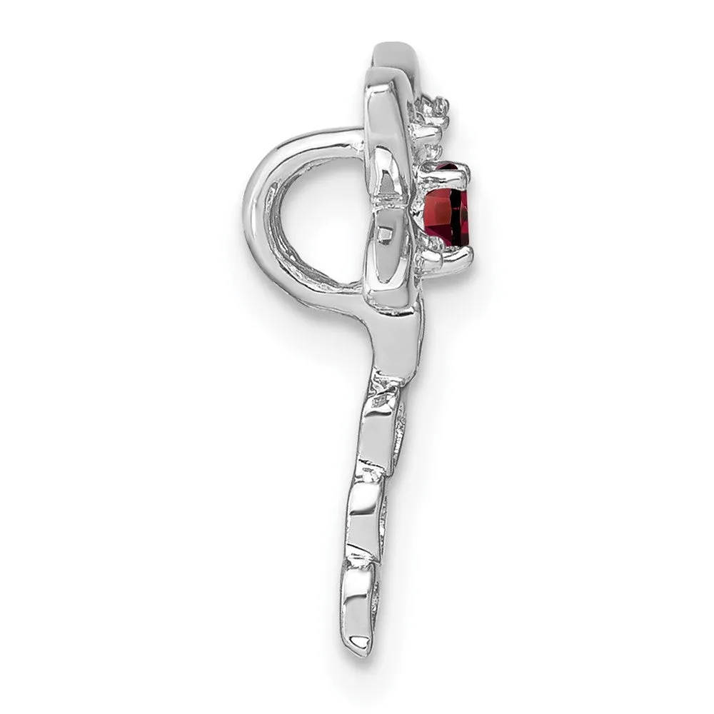 14k White Gold Garnet and Diamond Dragonfly Chain Slide