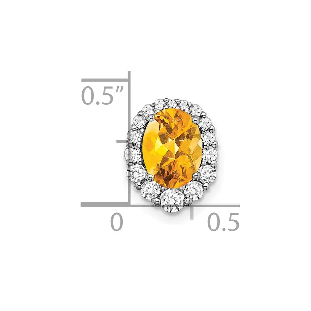 14k White Gold Oval Citrine and Diamond Halo Chain Slide