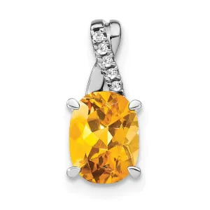 14k White Gold Oval Citrine and Diamond Pendant