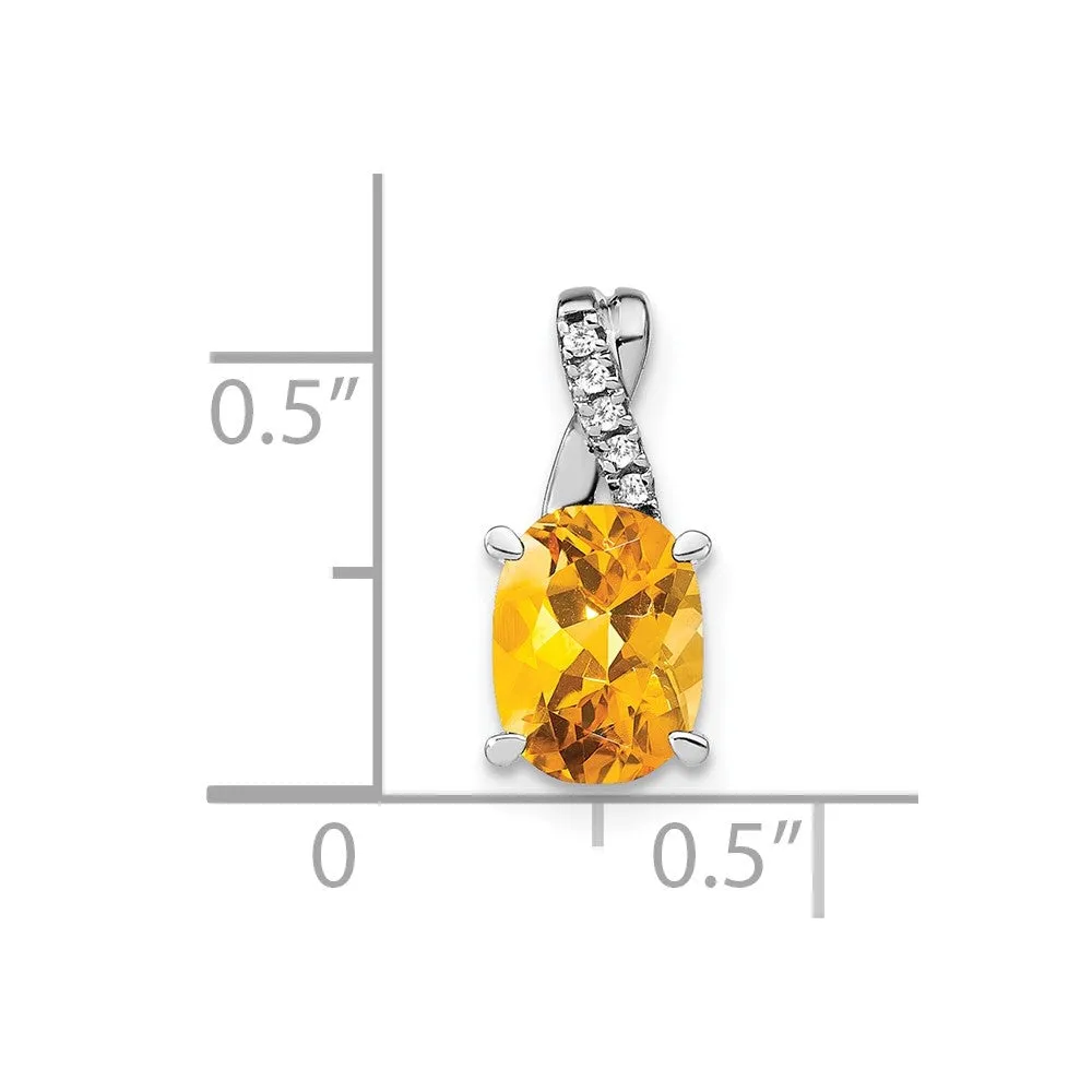 14k White Gold Oval Citrine and Diamond Pendant