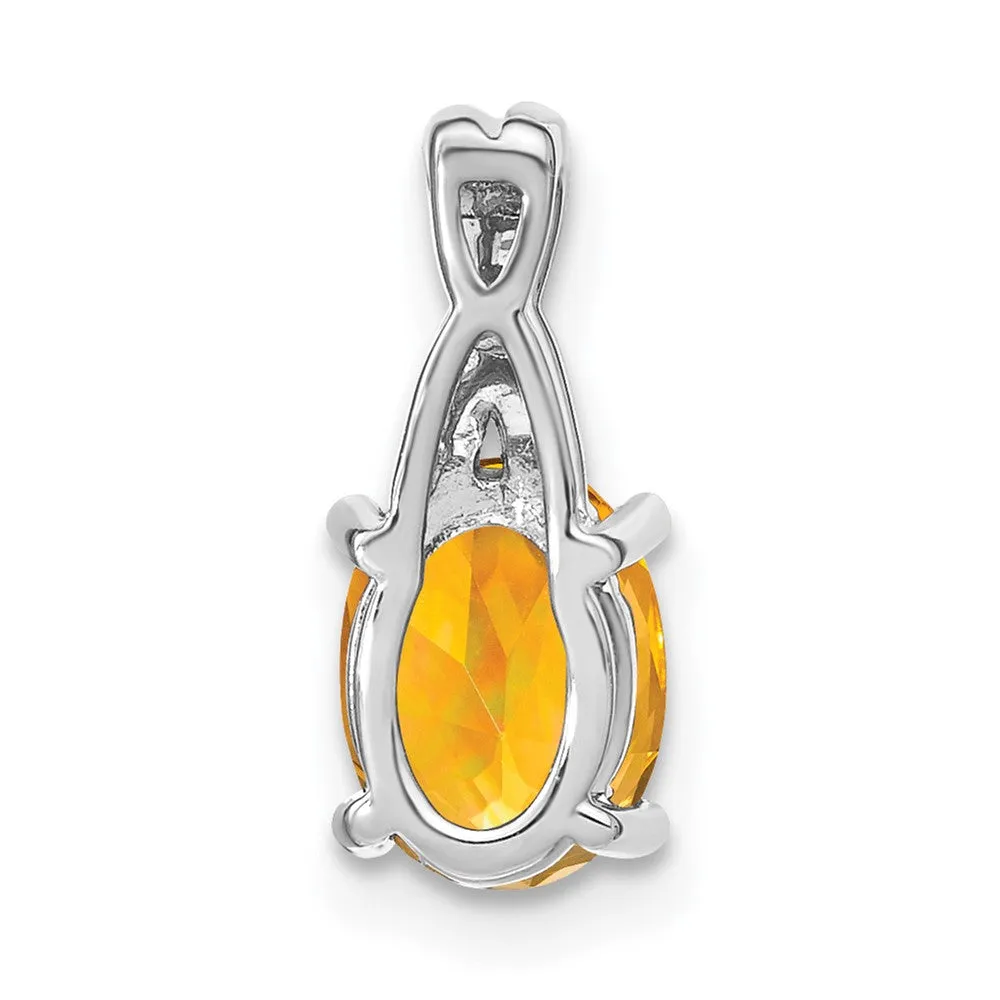 14k White Gold Oval Citrine and Diamond Pendant
