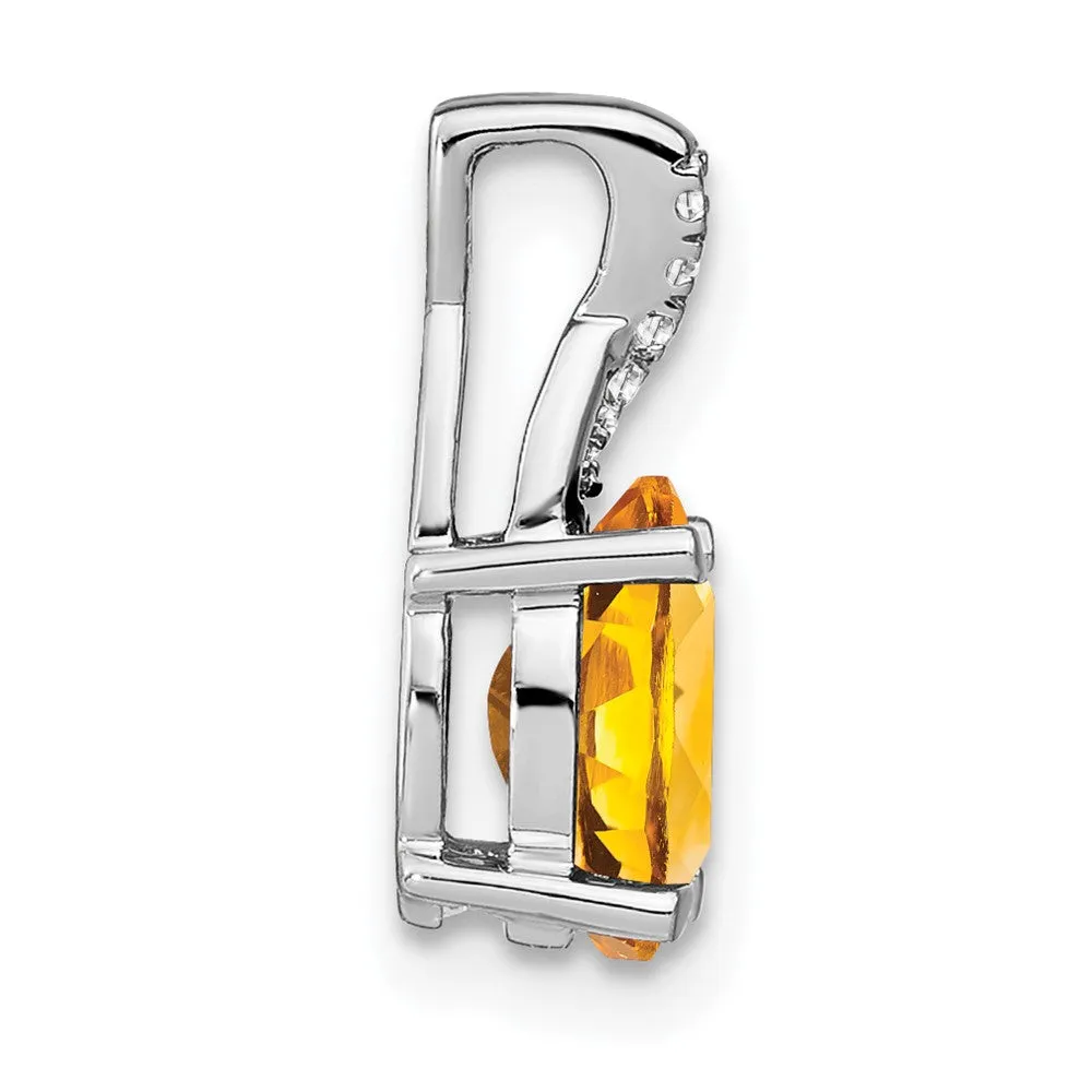 14k White Gold Oval Citrine and Diamond Pendant