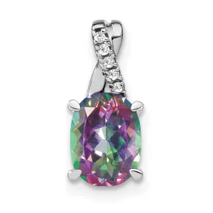 14k White Gold Oval Mystic Fire Topaz and Diamond Pendant