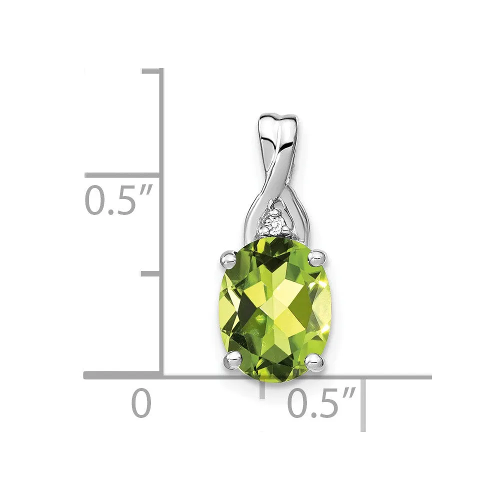 14k White Gold Oval Peridot and Diamond Pendant