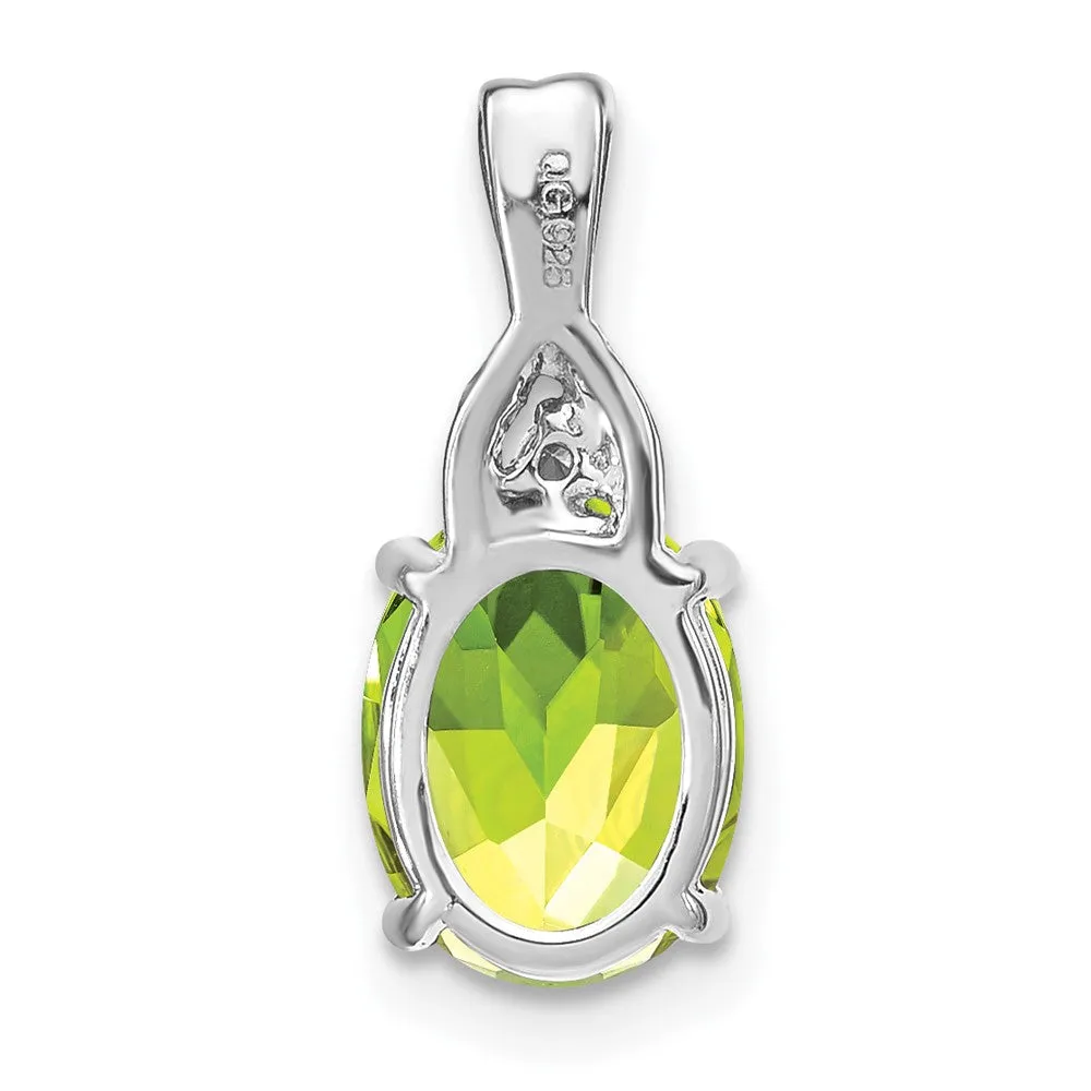 14k White Gold Oval Peridot and Diamond Pendant