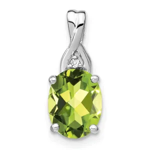 14k White Gold Oval Peridot and Diamond Pendant