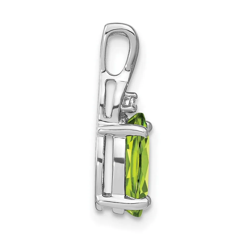 14k White Gold Oval Peridot and Diamond Pendant