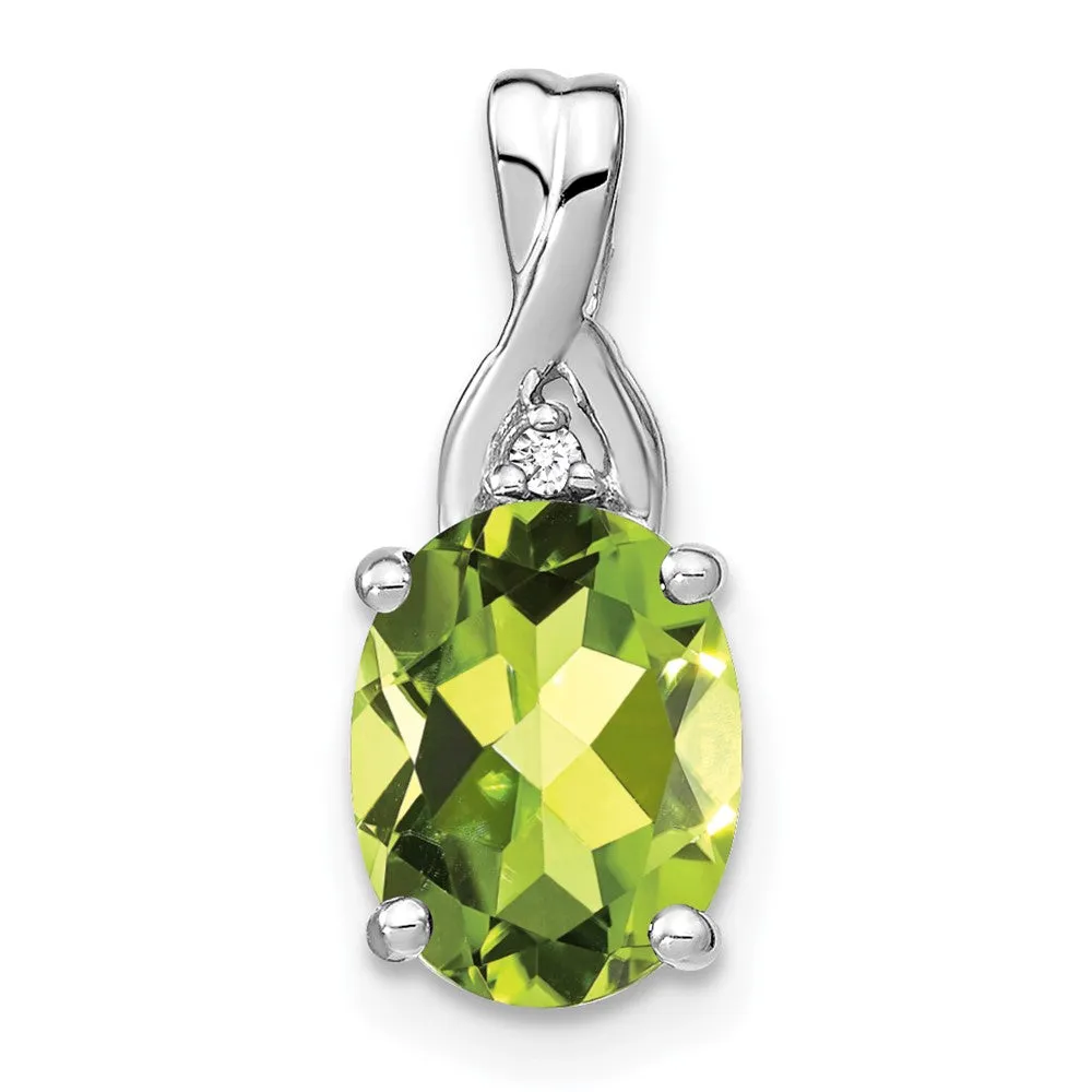 14k White Gold Oval Peridot and Diamond Pendant