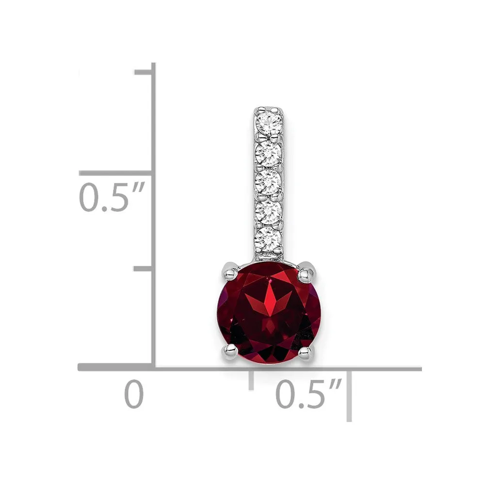 14k White Gold Round Garnet and Diamond Pendant