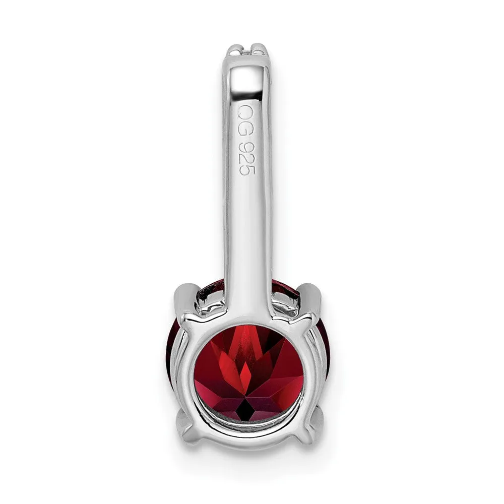 14k White Gold Round Garnet and Diamond Pendant