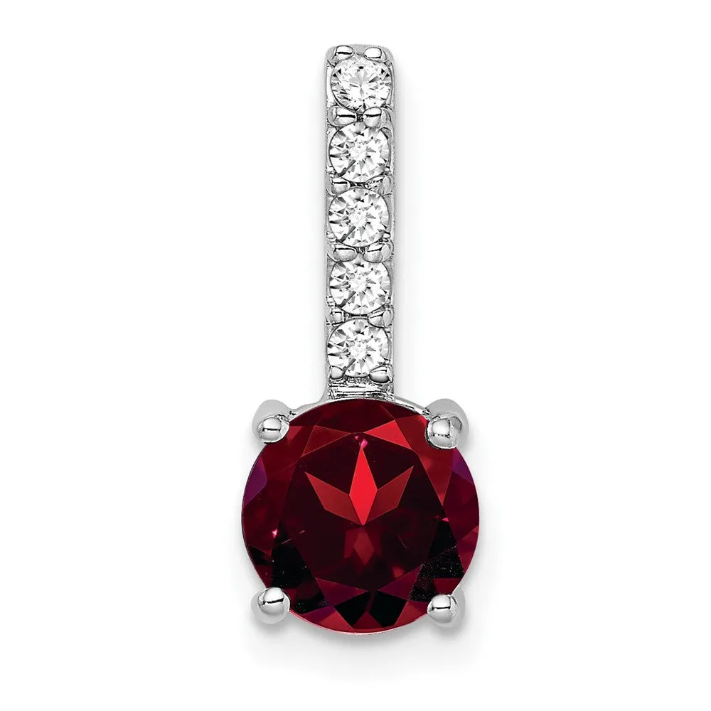 14k White Gold Round Garnet and Diamond Pendant