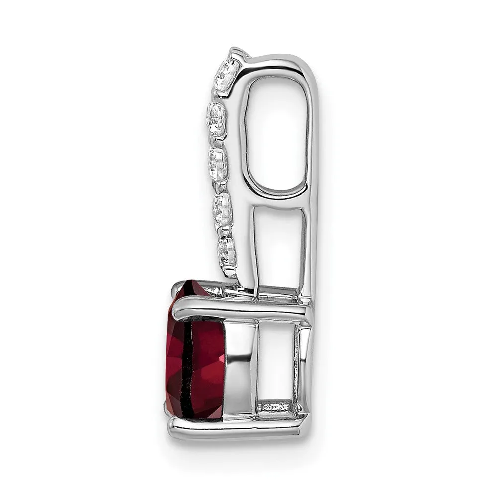 14k White Gold Round Garnet and Diamond Pendant